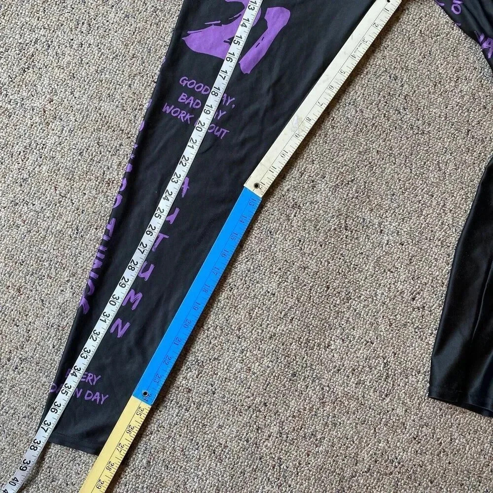 US Fitgirls Leggings Women XL Black Purple Athletic Work Out Pullon Stretch - Picture 3 of 4